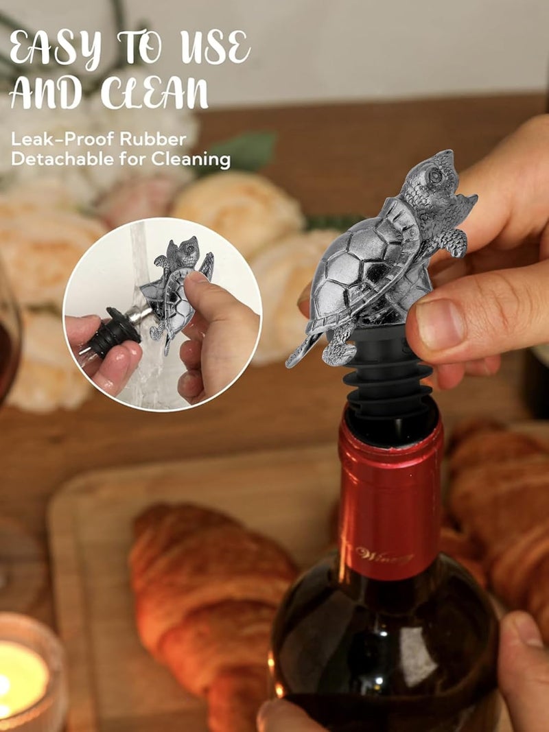 sodknow Sea Turtle Wine Pourer Bottle Stopper, Metal Animal Wine Aerator Spout with Leak-Proof Rubber, Universal Fit for Wine & Liquor Bottles, Drip-Free Turtle Wine Topper Bar Accessory Gifts for Wine Lovers - Image 5
